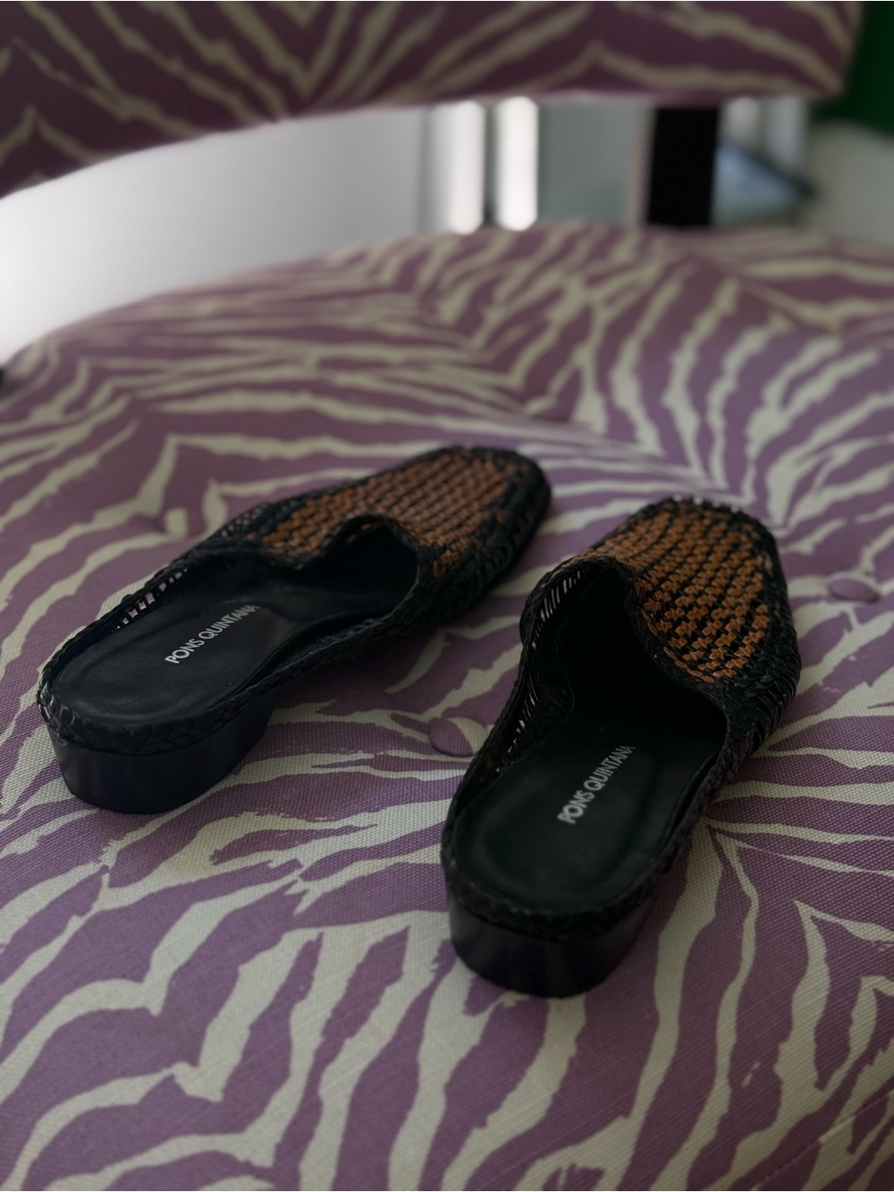 Pons Quintana Black and Brown Woven Slip-On Mules
